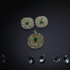 American Diamond Green Emerald Jewellery Set
